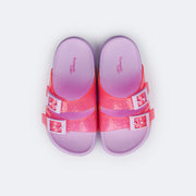 Chinelo Birken Infantil Pampili Fun Glee com Fivela e Glitter Rosa e Lilás - parte superior fácil de limpar e de secar