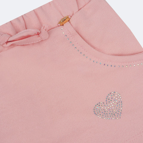 Short Saia Infantil Pampili Coração Strass Rosa - short saia com strass