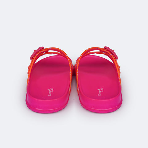 Chinelo Birken Infantil Pampili Fun Glee Fivela e Glitter Colorido Pink - traseira chinelo pink