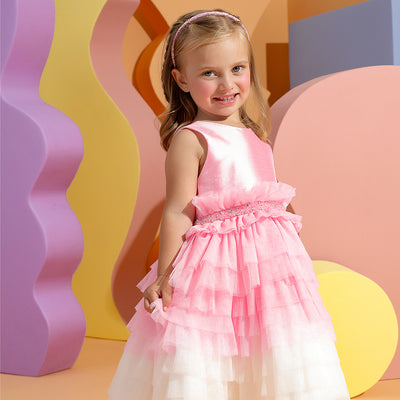 Vestido de Festa Petit Cherie Candy com Tule Babados Strass Rosa - 1 a 6 Anos - menina com o vestido
