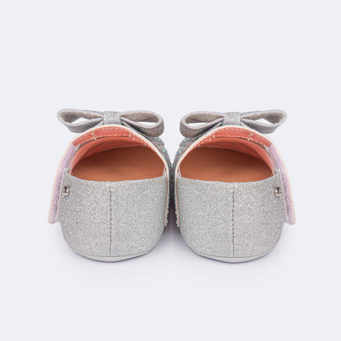 Sapato de Bebê Pampili Nina Momentos Especiais Glitter Strass Prata - traseira do sapato infantil feminino