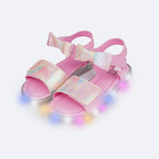 Sandália de Led Infantil Pampili Lulli Laço Degradê Rosa Bale - frente sandália infantil led