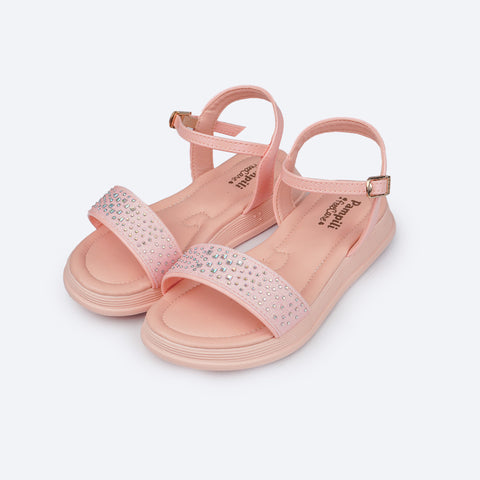 Sandália Infantil Pampili Flower Strass Cascata Rosa Glace - frente sandália feminina