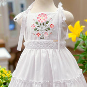 Vestido de Bebê Roana Três Marias Bordado Flor e Gripir Branco - 1 Ano - frente do vestido 