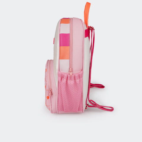 Mochila Infantil Pampili Matelassê Corações Branca e Rosa  - foto da lateral da mochila 