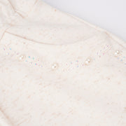 Short Saia Infantil Infanti Strass e Pérolas Off White - detalhe de brilho e pérola