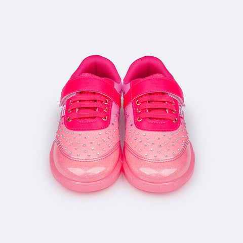 Tênis de Led Infantil Pampili Sneaker Luz Pink e Coral - frente do tênis infantil