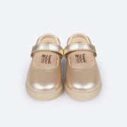 Tênis Infantil Feminino Pampili Pom Pom Glitter Dourado e Nude - frente do tênis infantil 