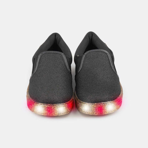 Slip On De Led Infantil Pampili Luna Em Glitter Preto Com Dourado - pampili