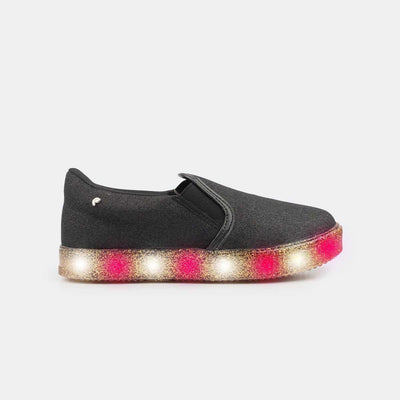 Slip On De Led Infantil Pampili Luna Em Glitter Preto Com Dourado - pampili