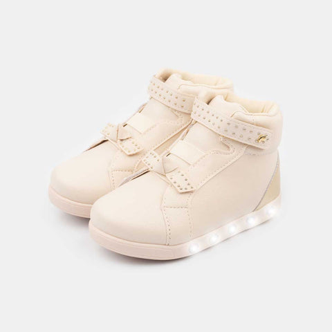 Tênis De Led Infantil Sneaker Luz Com Tachas Nude Com Dourado - pampili