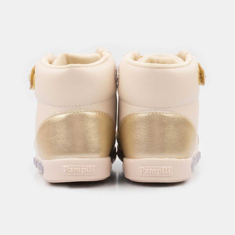 Tênis De Led Infantil Sneaker Luz Com Tachas Nude Com Dourado - pampili