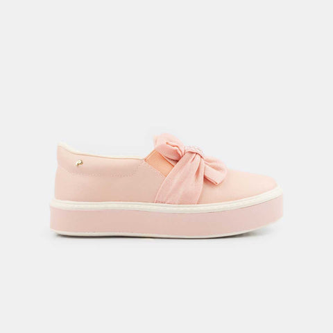 Tênis Infantil Feminino Slip On Glee Com Laço Nó Rosa Novo - pampili